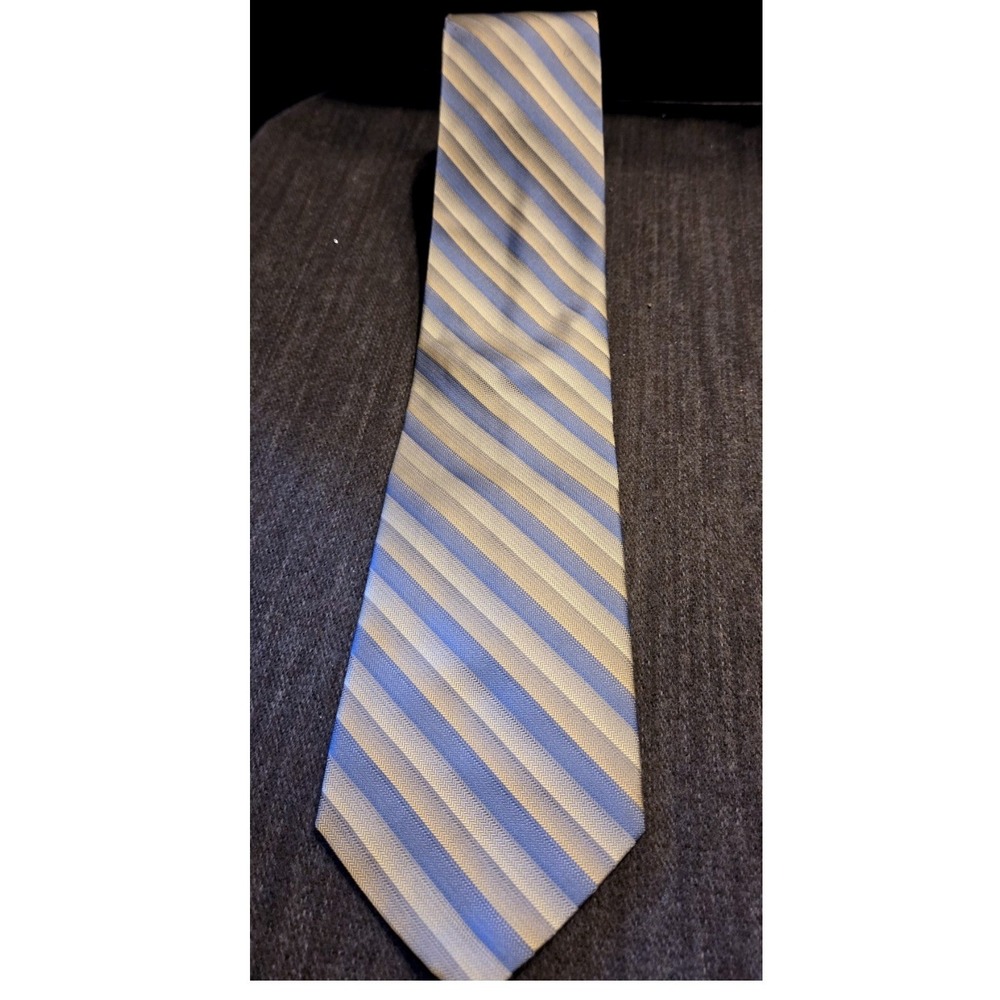 Platinum Designs Necktie Mens OS Blue Silver Gold Vintage Striped Silk Handmade